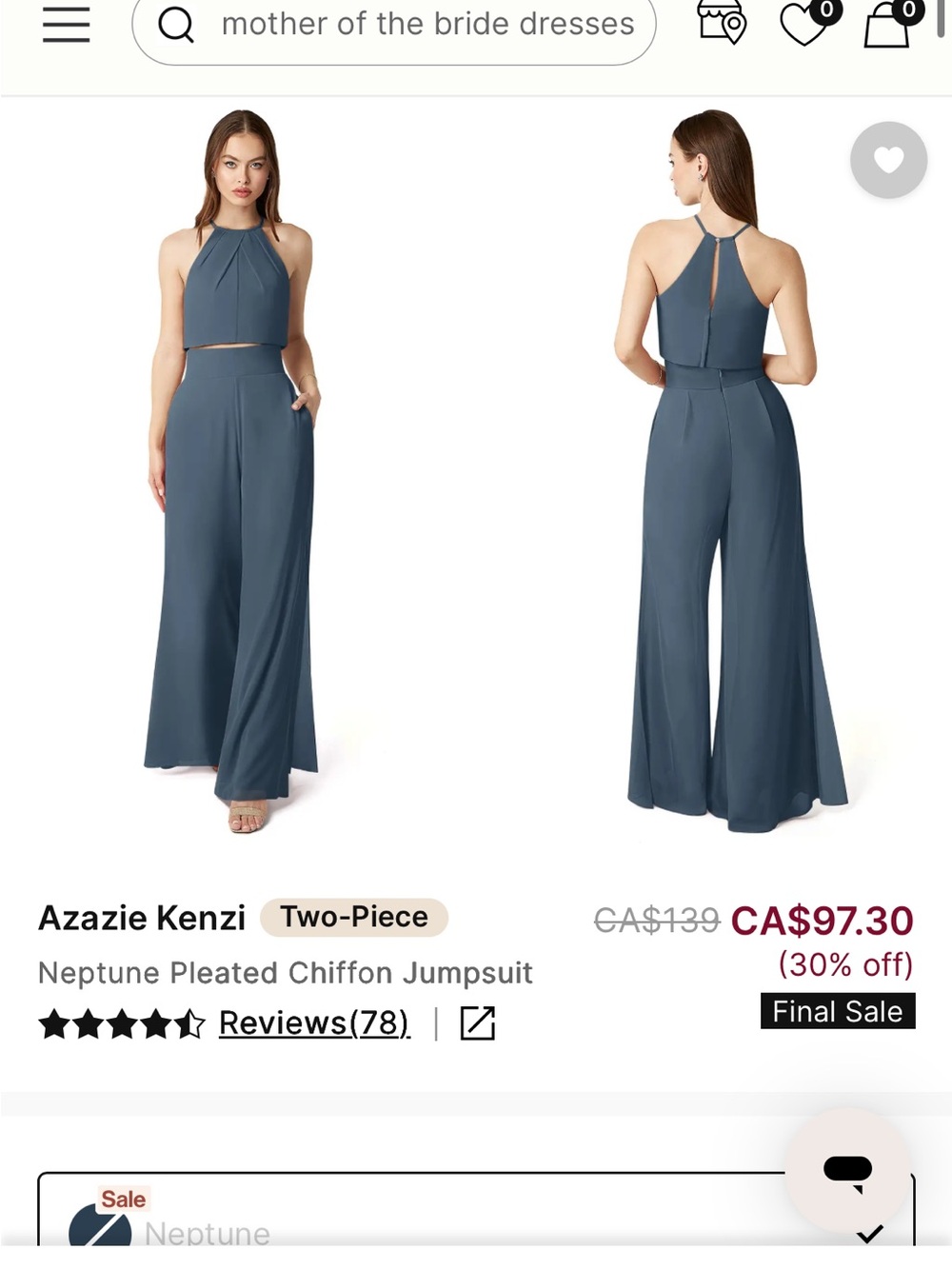 Blue Two-Piece Pleated Chiffon Jumpsuit - Azazie